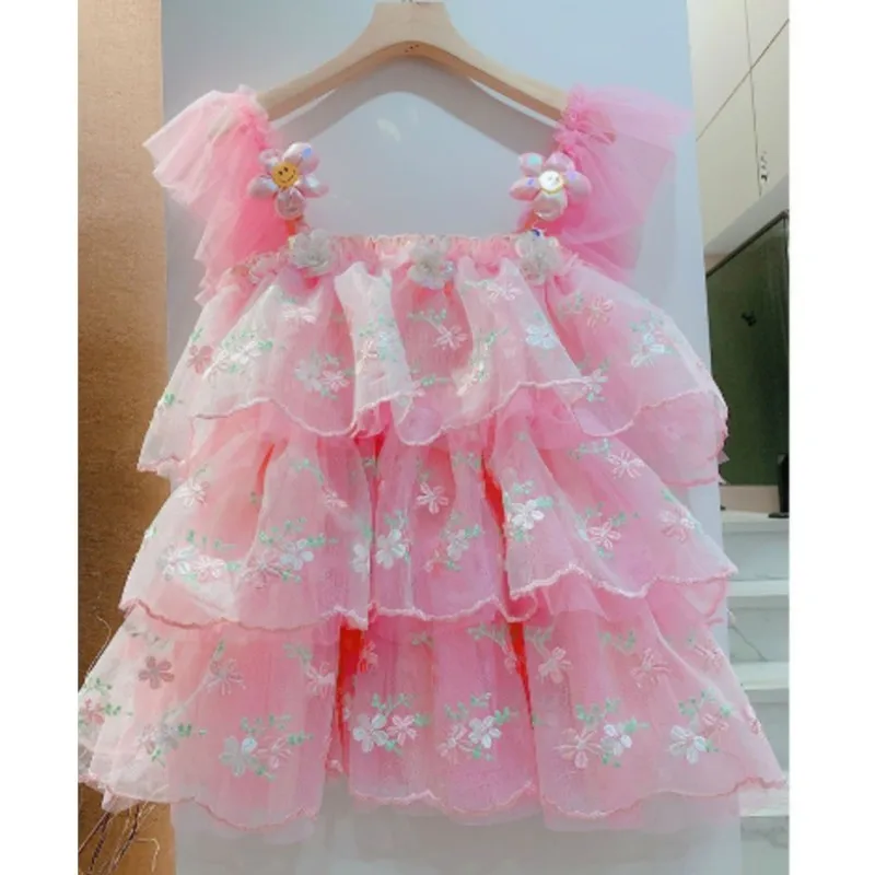 women-summer-sleeveless-tulle-princess-dress-sweet-bow-layered-ruffles-suspender-a-line-dress-slim-fitting-puff-mini-dress-top
