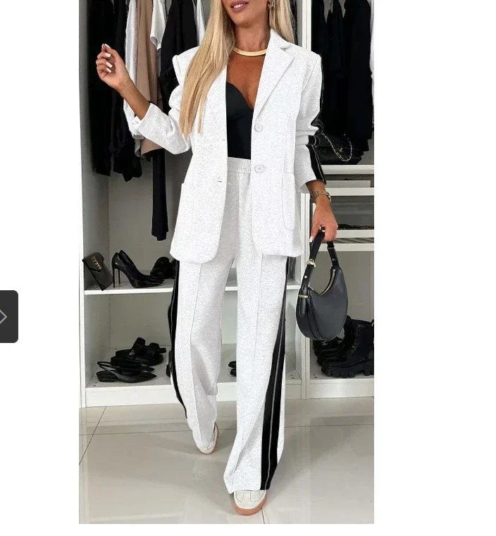

2 Piece Set Women Outfit Winter Fall Fashion V-neck Long Sleeve Blazer Coat Elegant Straight Leg Pant Set Women Sports Clothing