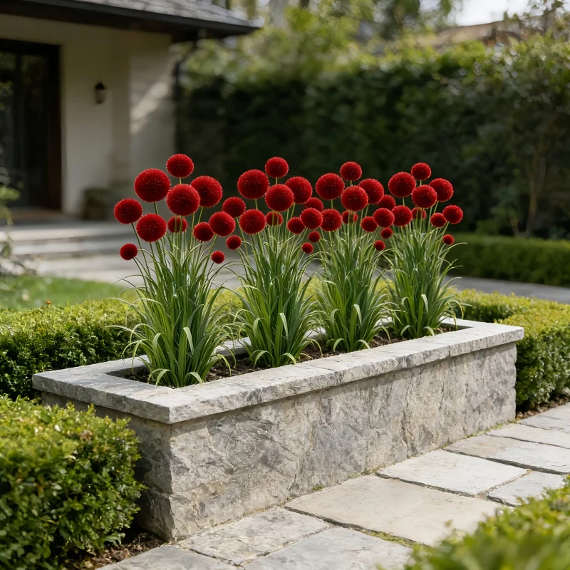 4 Pieces = 12 Stems, Vase Not Included. Artificial Simulated Reed Ball-Stem Grass, Realistic Red Ball Flowers, Suitable for Indoor and Outdoor Decoration, Perfect for Home, Hotel, Office, Weddings, Parties, Home Gardens, Porches, Cottages, Courtyards, Cafes, Very Suitable for Mother's Day, Father's Day, Earth Day, May 5Th, Graduation Season - view 5
