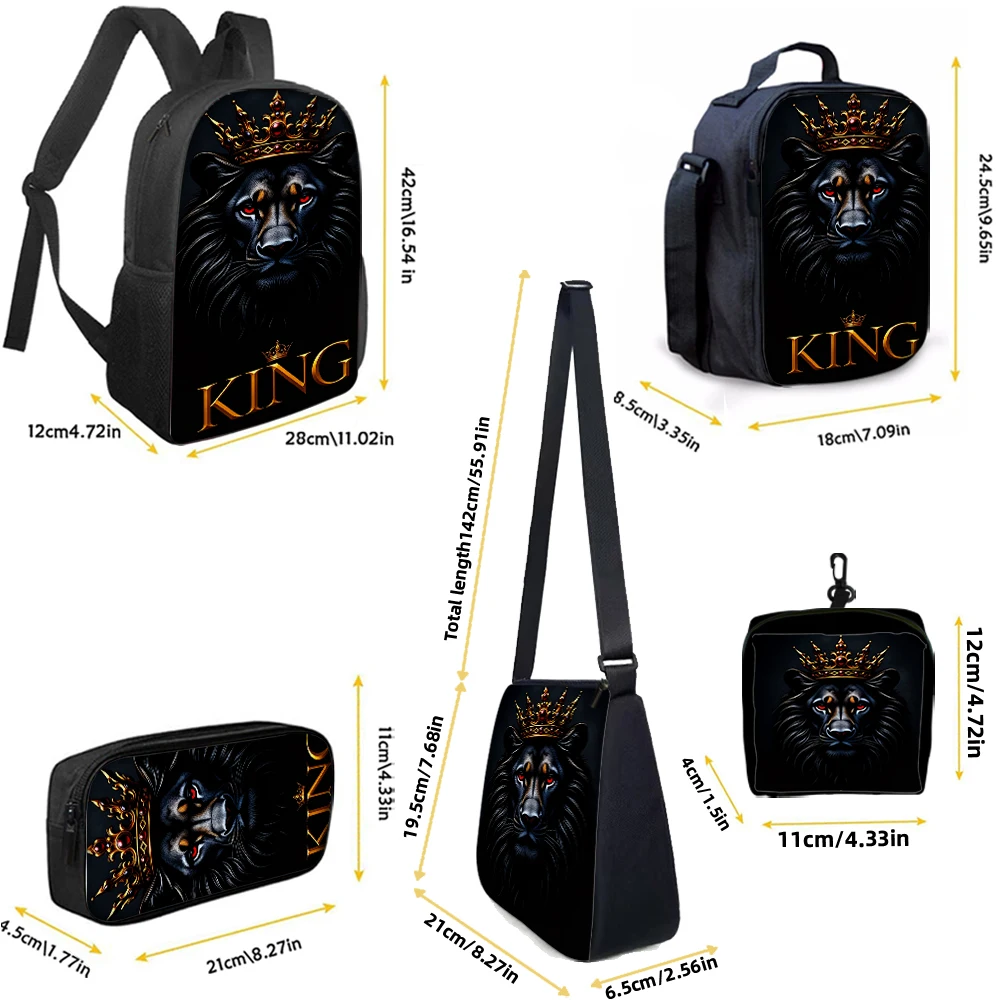 1/2/3/4/5pcs Lion King Pattern Backpack Set - Large-Capacity Casual Backpack with Matching Clutch & Tote Bag for Daily Use