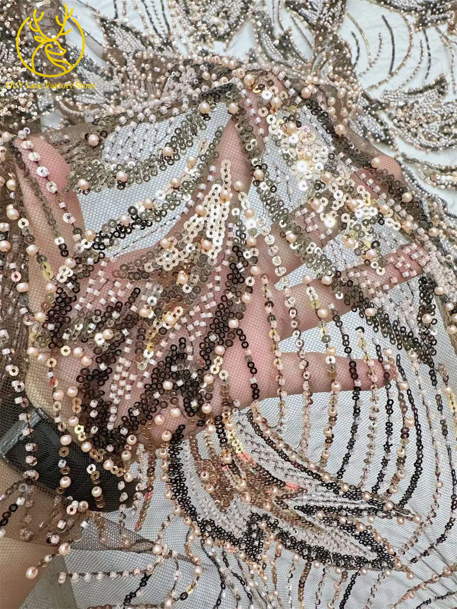 5 Yards luxuriöser afrikanischer Spitzenstoff 2026, hochwertiger französischer Pailletten-Spitzenstoff für nigerianisches Nähen von Brautkleidern – Detail 24