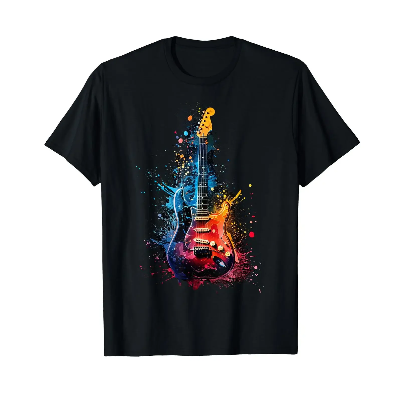 Cool Colourful Electric Guitar Musician T Shirt black vintage Washed Casual fashion Comfortable Slightly Soft Stylish