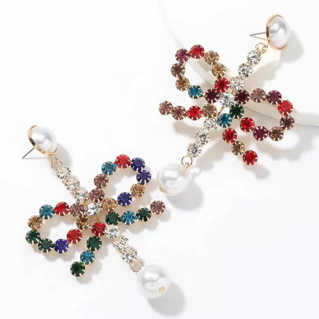 Boucles d'oreilles pendantes en cristal en forme d'arc pour femmes, boucle d'oreille en perles de biscuits en verre de document doré, bijoux de fête doux, accessoires de mode