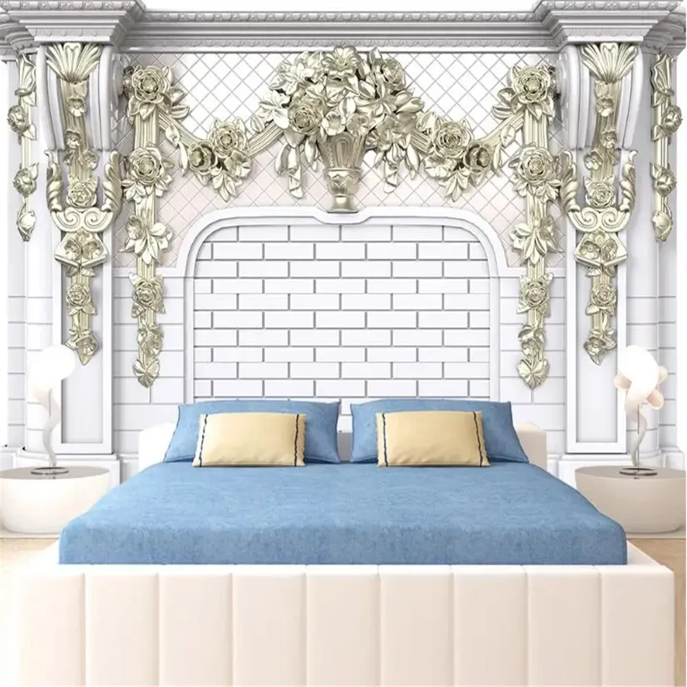 

Custom Gypsum line Wall Paper Papel De Parede Relief carved wall panel Painting Background Photo Wallpaper 3D sticker home decor