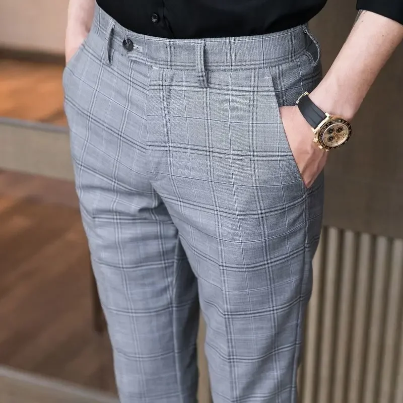 Slim Fit Social Man Suits Pants Tailoring Business Tressed Elastic Stretch Trousers for Men Dress Chinese Homme Summer 2025 Up