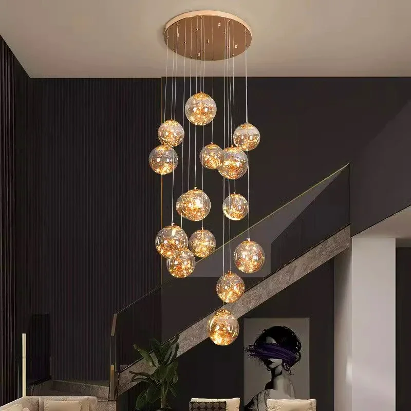 Imagem -04 - Modern Glass Ball Led Pendant Lights Sala de Estar Sala de Jantar Hall Escadaria Lustre Decoração para Casa Pendurado Luminária