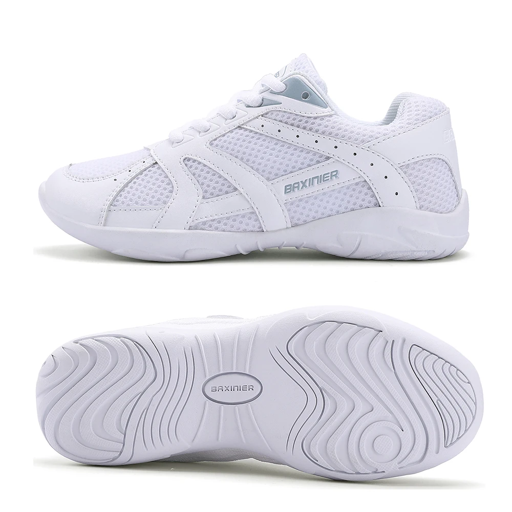 BAXINIER Girls White Cheerleading Shoes Mesh Breathable Training Dance Tennis Shoes Lightweight Youth Cheer Competition Sneakers