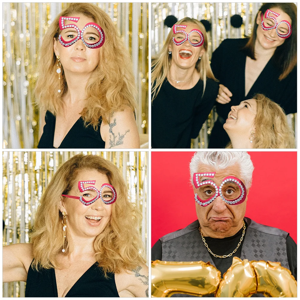 

2Pairs 50th Birthday Party Eyewear Rhinestone Decorated Novelty Photo Prop Gifts 50th Birthday Glasses Glasses Photo Prop