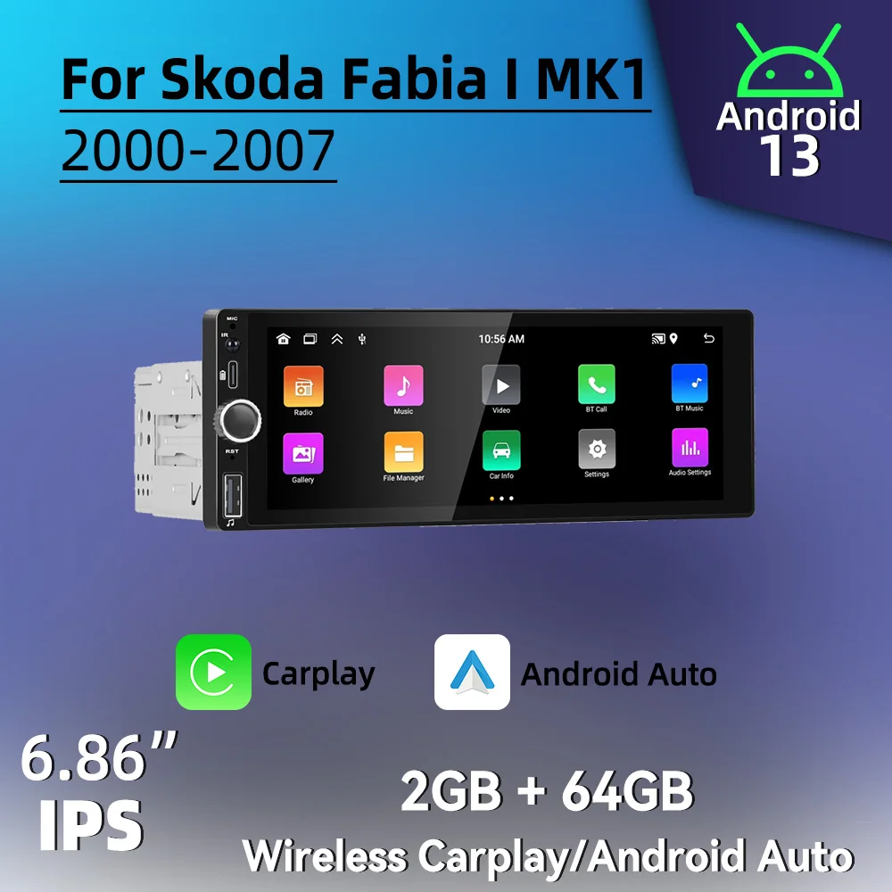 Android Radio for Skoda Fabia 1 I MK1 2000-2007 Car Multimedia 6.86" Android Auto Stereo 1 Din Head Unit Carplay Autoradio GPS