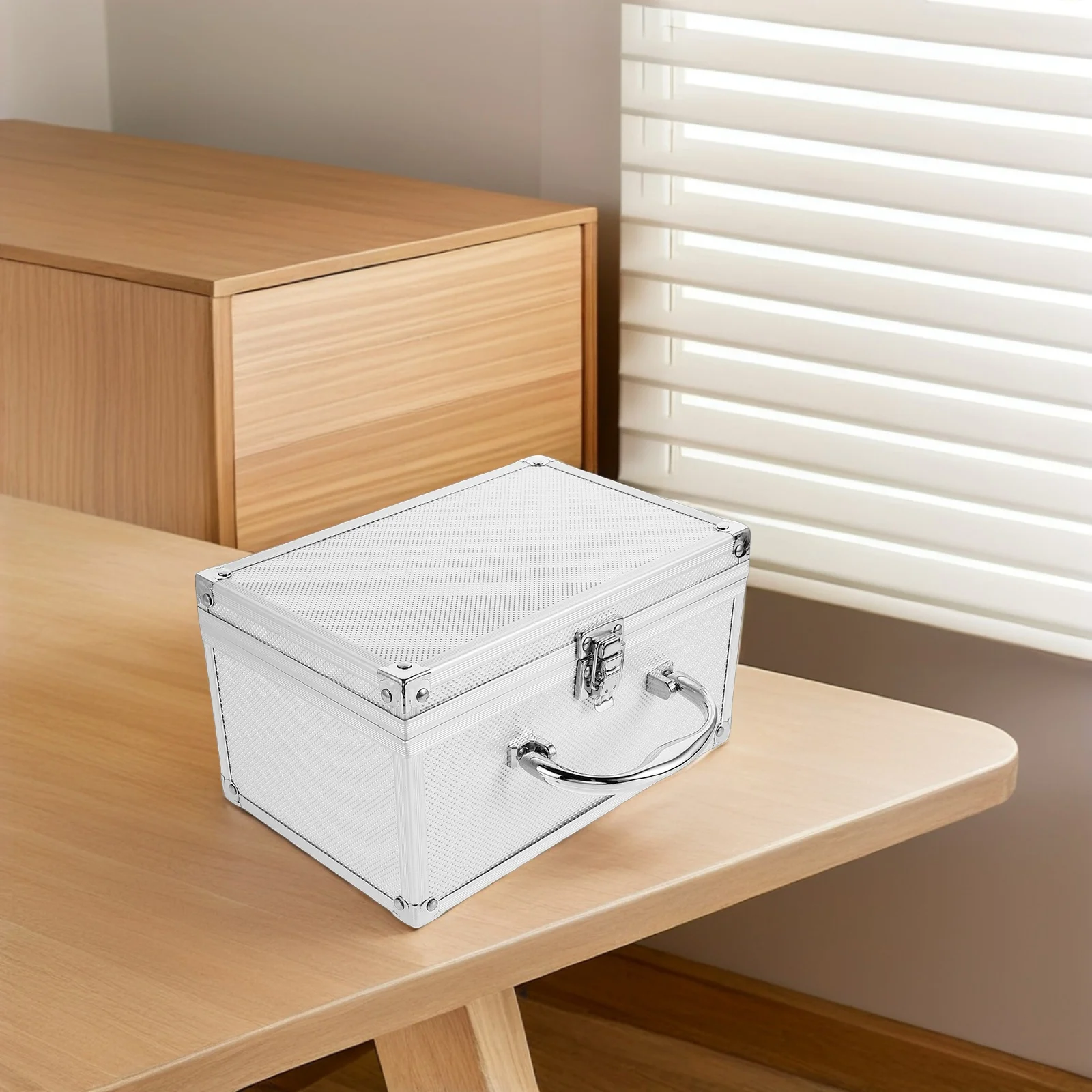 

Aluminum Toolbox Portable Storage Case Heavy Duty Organizer Silver Repair Pit Box Flat Container Garage Chest Compact Efficient