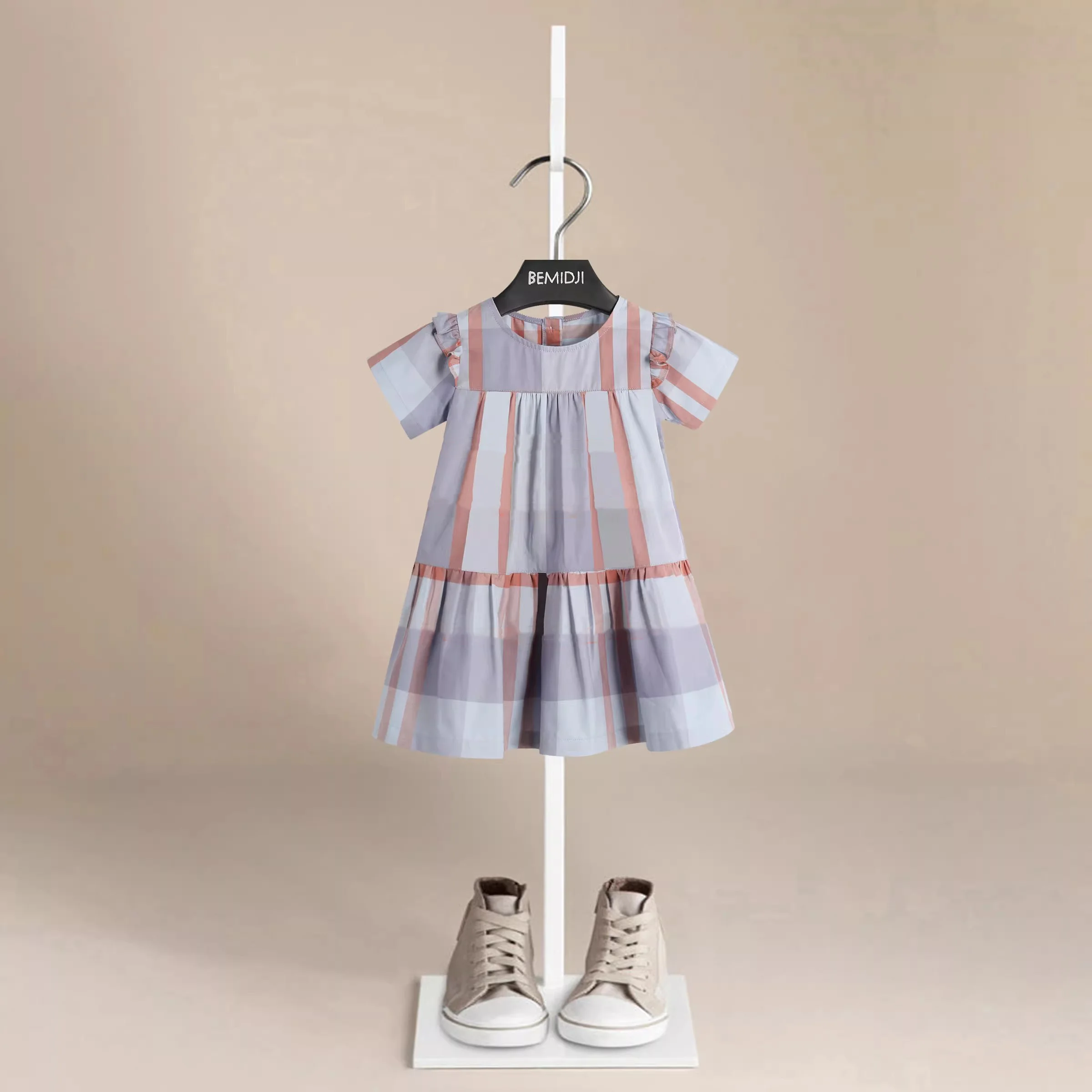 Baby Girl Princess Dress Cotton Baby Girl Plaid Pattern Summer Short Sleeves  Clothes Baby Dress Party Birthday Baptism