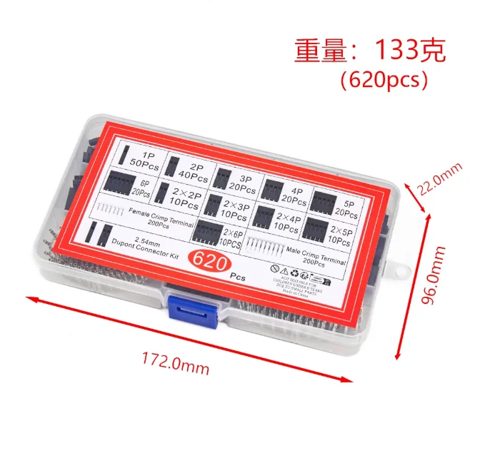 310PCS/620PCS Dupont Wire Jumper Pin Header Connector Housing Kit Male Crimp Pins+Female Pin Connector Terminal Pitch With Box