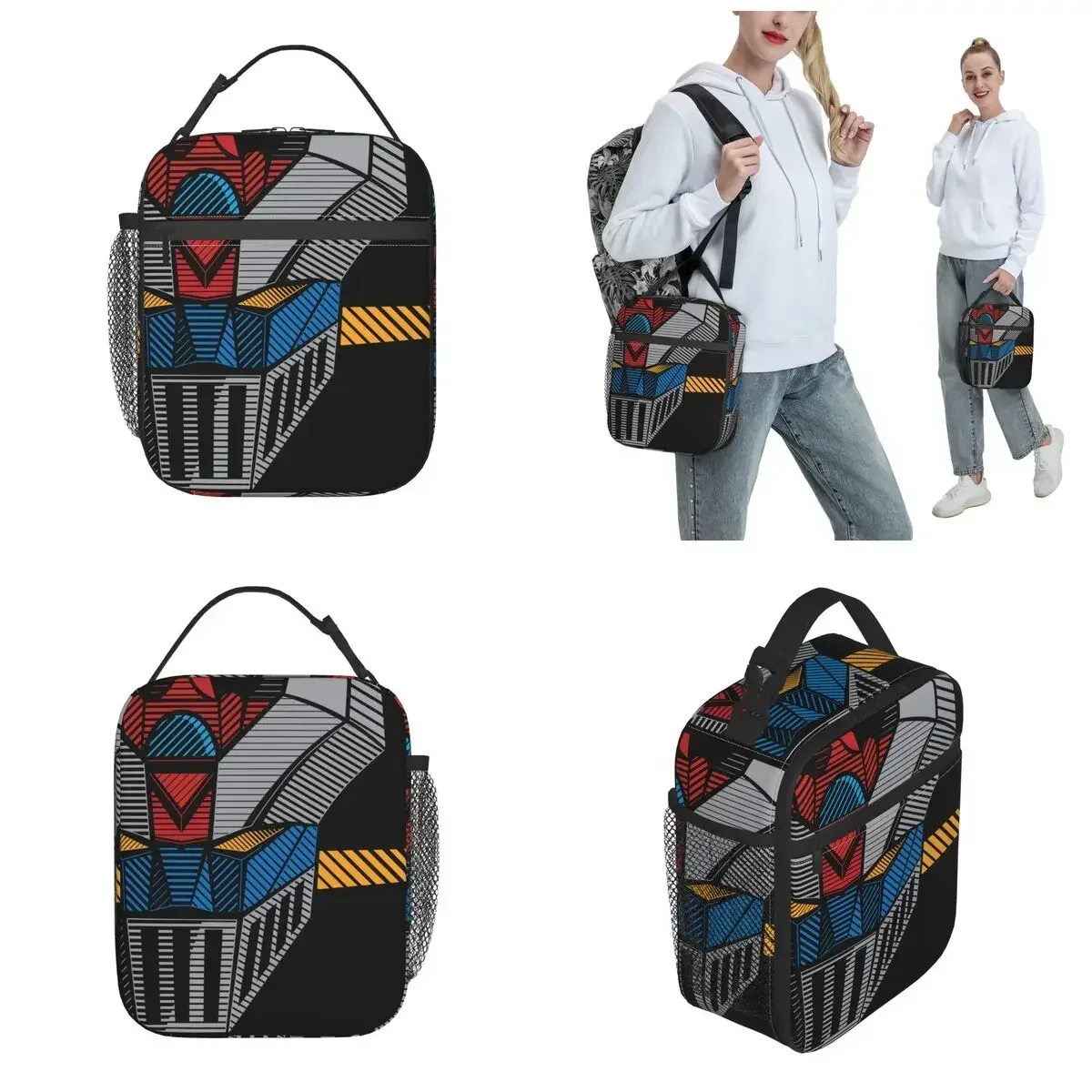 Mazinger Z-Bolsa de almuerzo con aislamiento para el hogar, térmica fiambrera reutilizable para todas las estaciones, accesorios de Super Robot, Escuela Voltes V