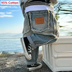 Teens Kids Streetwear Pants Boys Korean Childrens Clothing 2025 Spring New Trousers Straight Cylinder Causal Jeans Elastic Waist