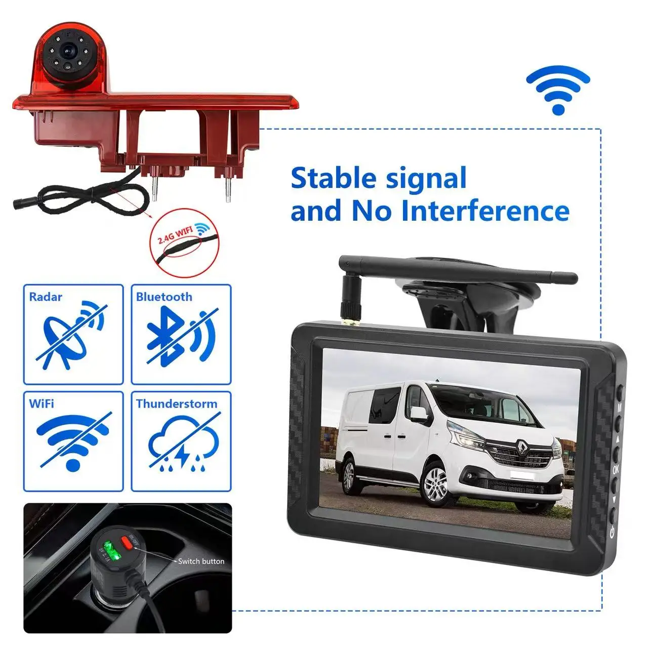 AHD 1080P Car Wireless Brake Light Rear View Reversing Camera Kit With 5 Inch HD Monitor For Renault Trafic 3 Opel Vivaro (2014)