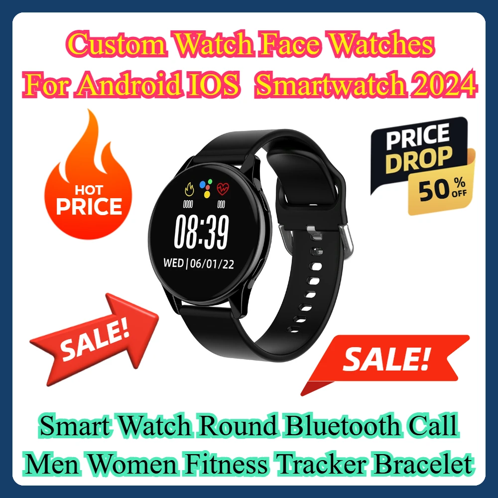 

Custom Watch Face Watches For Android IOS Smartwatch 2024 Smart Watch Round Bluetooth Call Men Women Fitness Tracker Bracelet