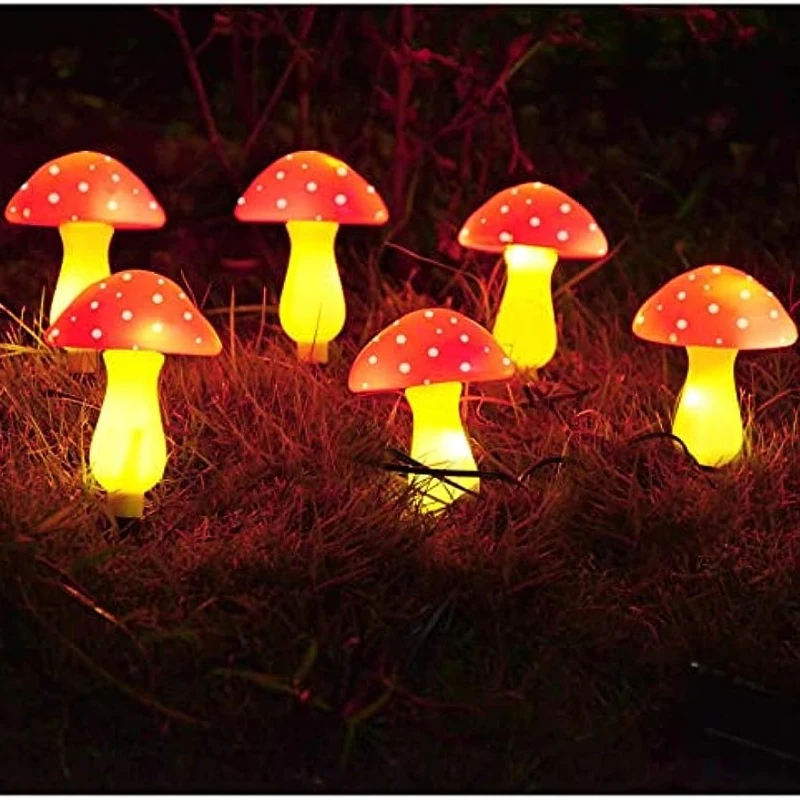 6LED Solar Mushroom Lights Outdoor Waterproof Garden Pathway Landscape Yard Easter Pathway Halloween Xmas Villa Lawn Decor Lamp