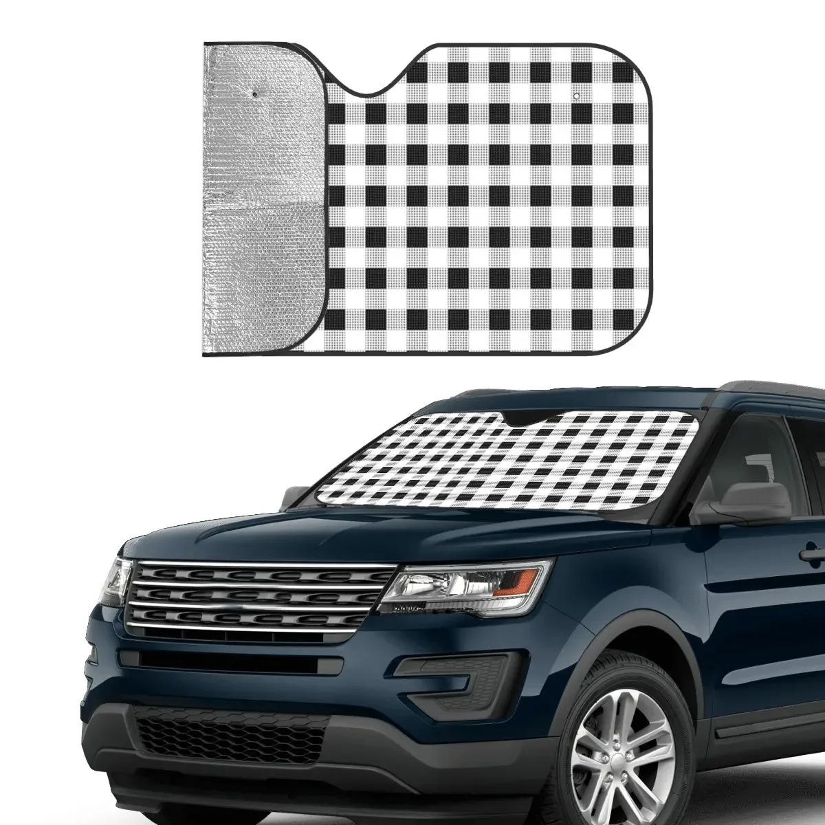 Checkerboard Plaid Windshield Sunshade Novelty Car Front Windshield 76x140cm Car Sunshade Accessories Covers