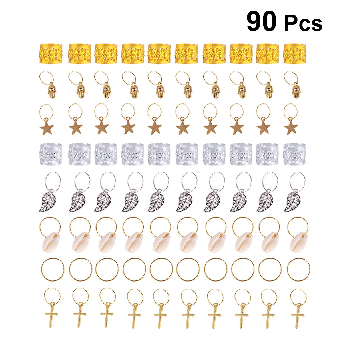 

150Pcs Hair Rings Braid Jewelry Set Copper Gold Silver Tone Metal Dreadlock Cuffs Rings Pendants Festival Party Hair Accessories