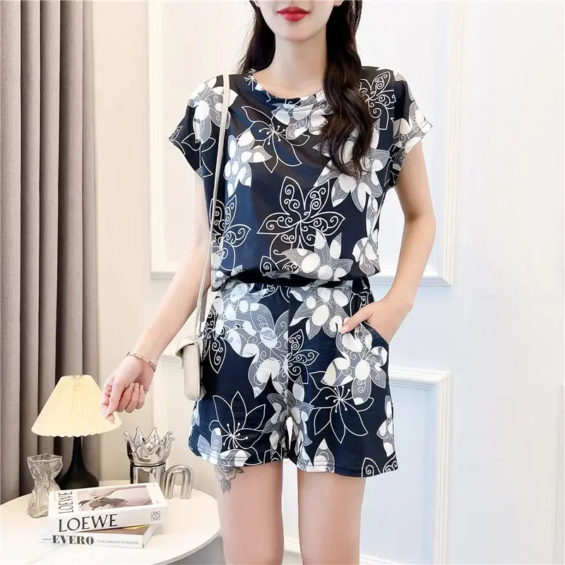 Boho Flower Full Print Summer Suits 2 Piece Sets Women Outfits Flying Sleeve Loose Casual All-match Tracksuits Japanese Clothing