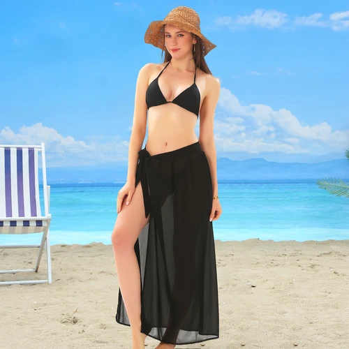 사롱 수영복 커버업 쉬폰 비치 타이 랩 스커트, 긴 비키니 쉬어 스카프, 목욕 세트