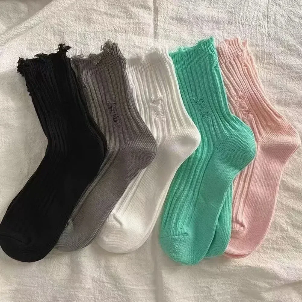 Women Long Socks Solid Color Beggar Sock Sweat Absorbing Breathable Cotton Socks Mid Tube Sock Calcetines Mujer Носки Женские 양말