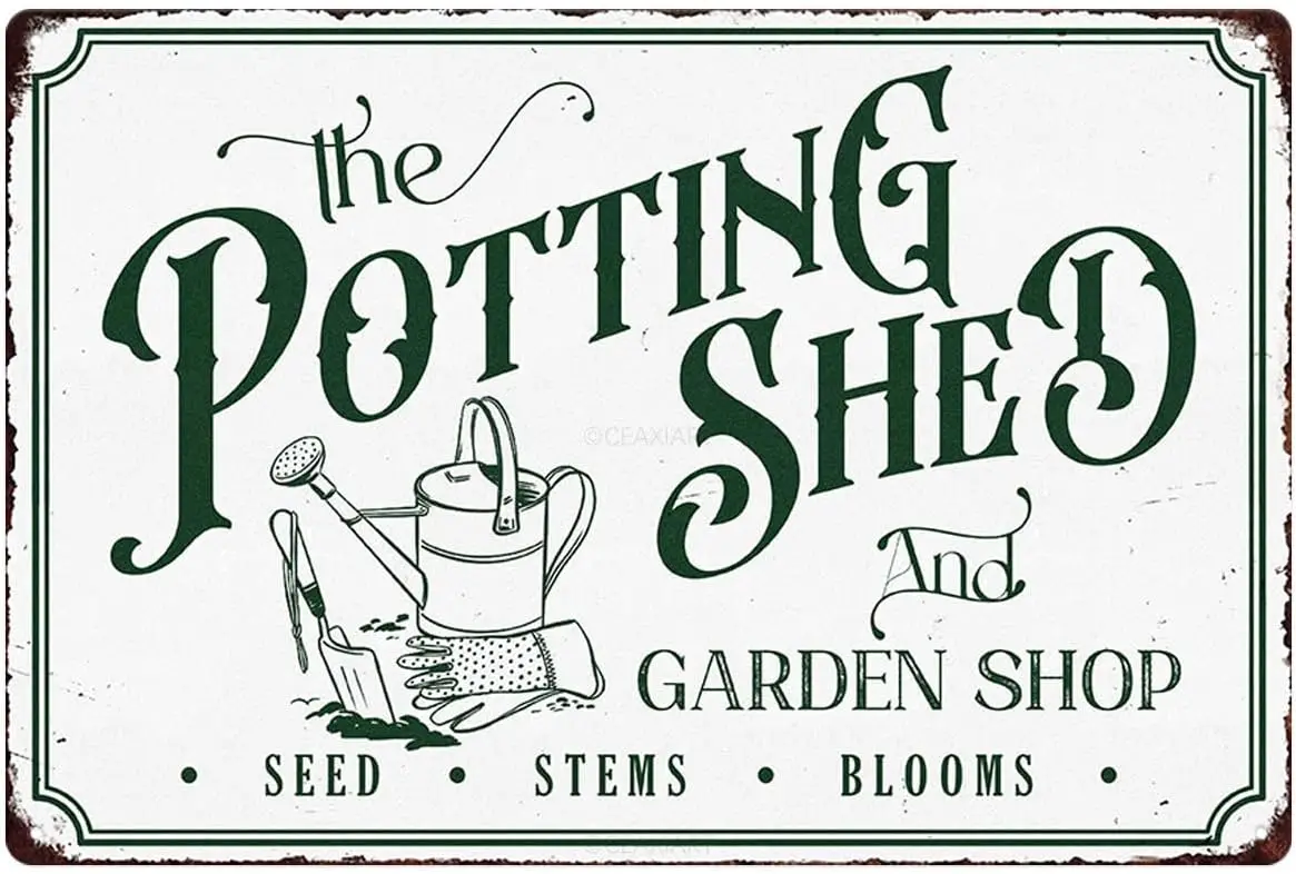 Potting Shed Garden Tin Sign Vintage Metal Signs Retro Garden Decorations Green Plant Floral Printing Poster Hanging Plaque for