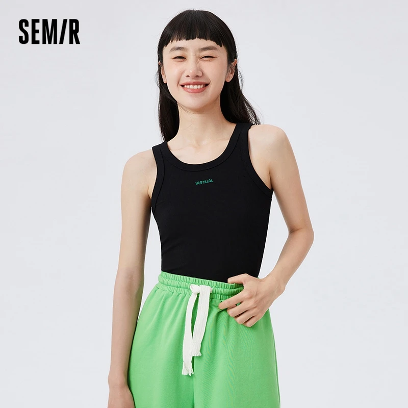 Semir-女性用タンクトップ,シンプル,カジュアル,刺embroidery文字,柔らかく快適なニットトップ