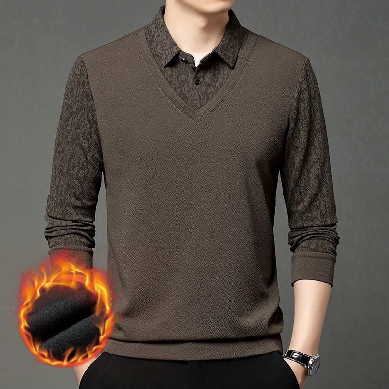 T-shirt da uomo casual lunga Sve Fce foderata con colletto Faion Falso in due pezzi Abbigliamento per papà Poliestere Spandex Miscela