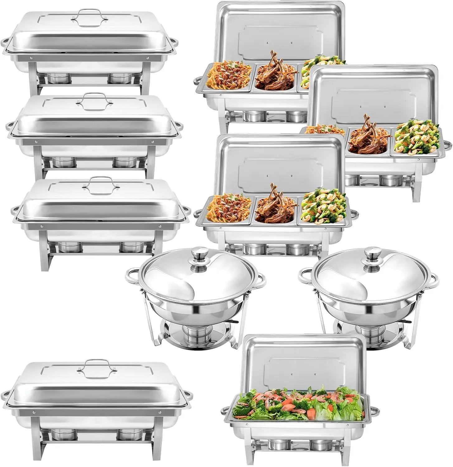 10 Pack Chafing Dish Buffet Set, Stainless Steel Catering Food Warmer For Banquet, Parties, Wedding (6 Packs 8Qt 1/3 Pan + 2