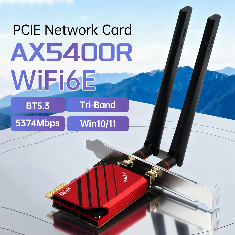 

Карта FENVI WiFi 6E PCI-E RTL8852CE 5400 Мбит/с BT 5,3 трехдиапазонный беспроводной сетевой адаптер 2,4G/5G/6 ГГц для настольных ПК Windows 10/11