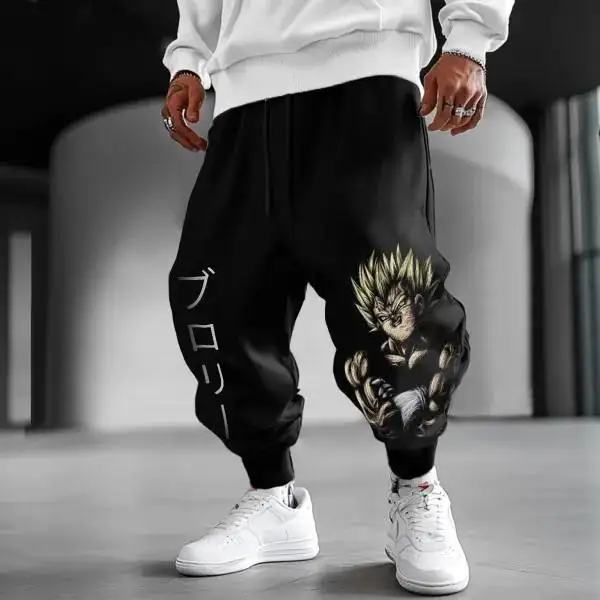 Pantalon sarouel décontracté en coton imprimé Goku pour hommes, taille élastique, Streetwear, pantalon de survêtement noir, coupe ample, taille basse, à la mode