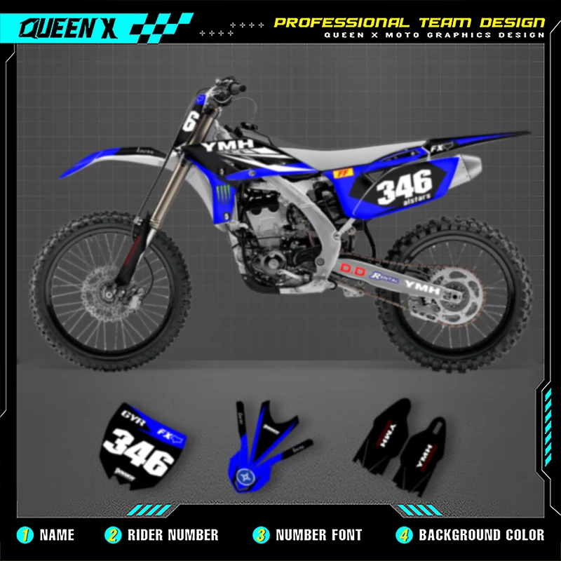 

QUEEN X MOTO Motorcycle Graphics Decals For YAMAHA YZF250 2010 2011 2012 2013 250CC Motorcycle Decal Stickers 002