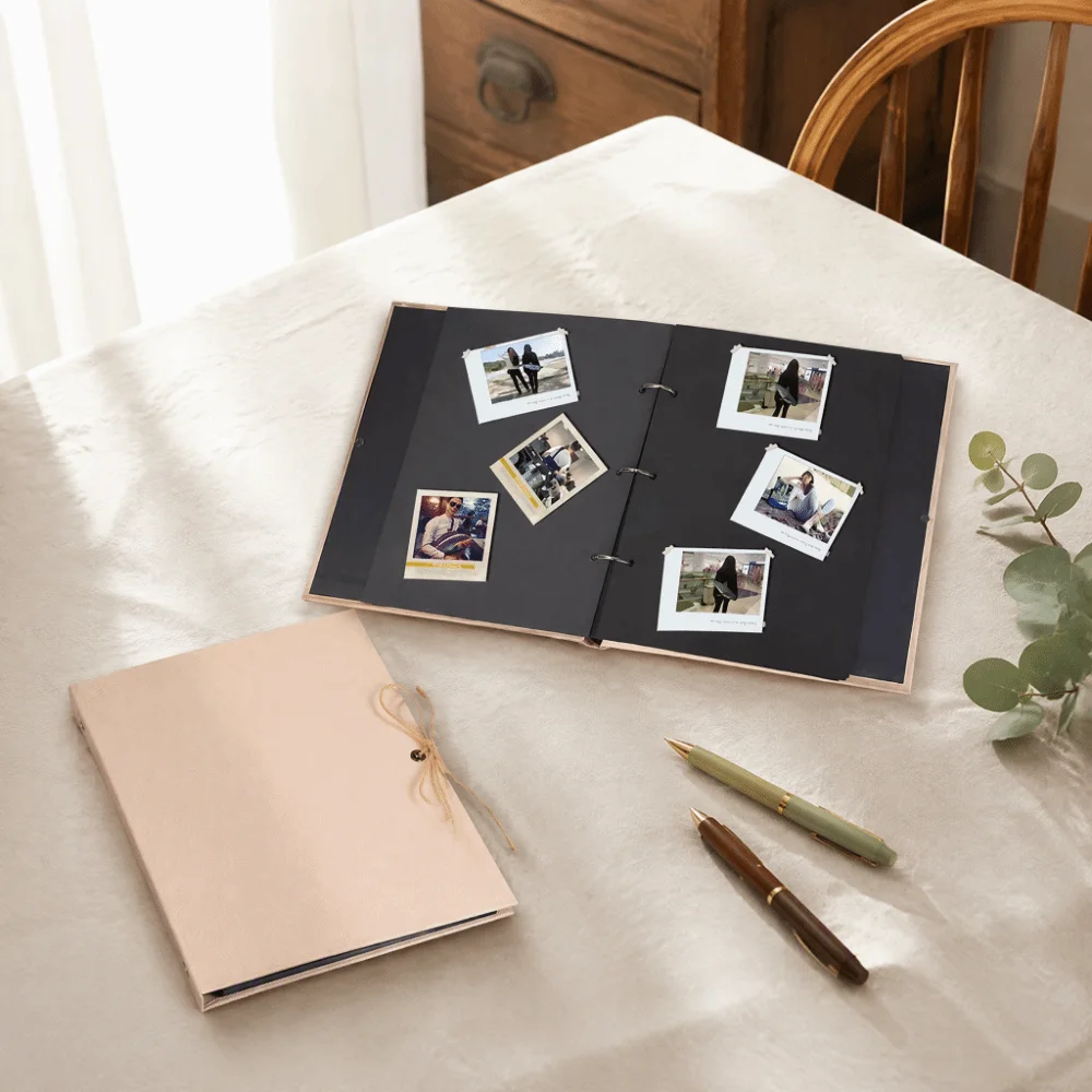 10.43x8.27in DIY Scrapbook Album 30 Pages Linen Texture Loose Leaf Photo Book Rope Strap Binding Large Size