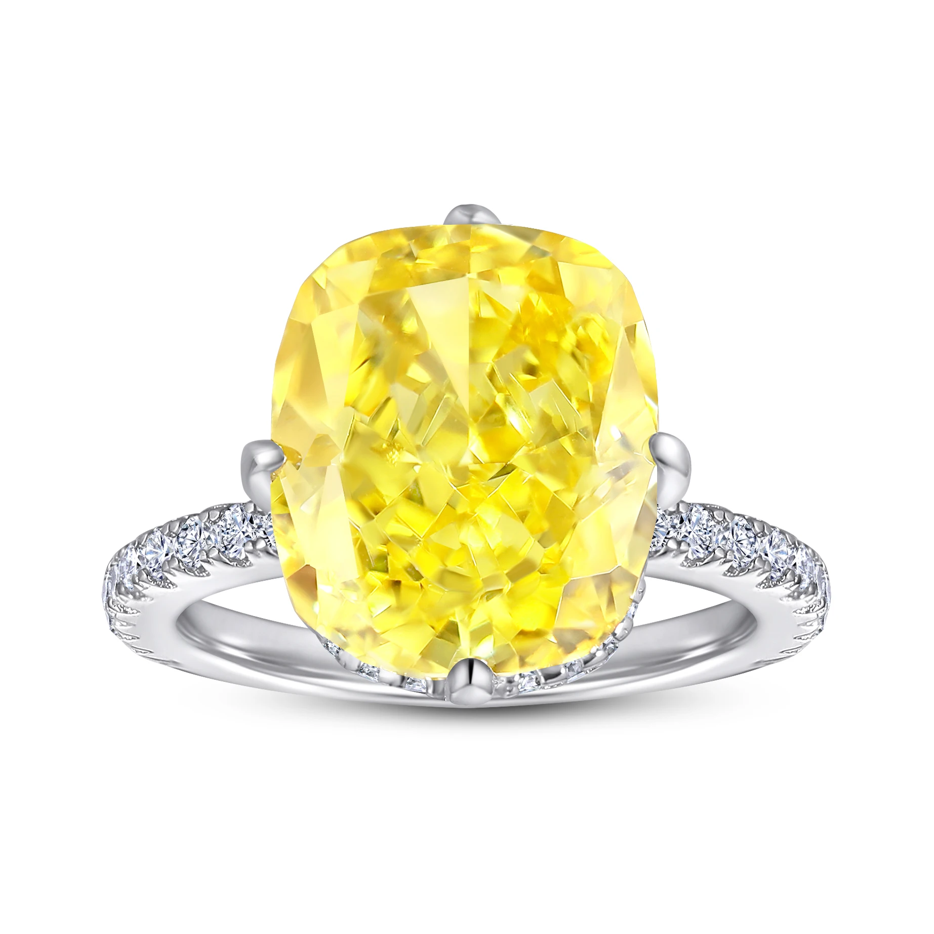 

High Quality Platinum Plating Sterling Silver Princess Cut Yellow Ruby Women's Ring for Wedding or Party CMA Certified