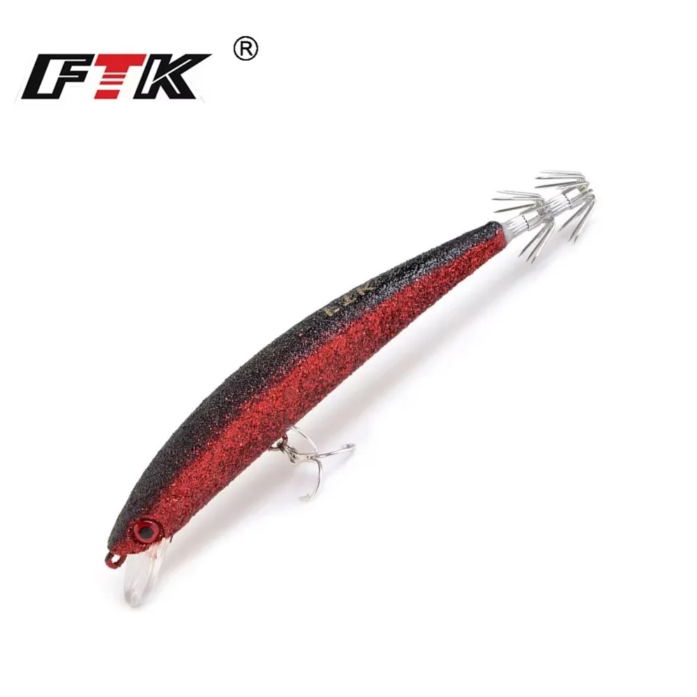 

FTK 23g Minnow Squid Jigs Luminous Sea Fishing Lure 3D Eyes Octopus Squid Hook Artificial Hard Fishing Bait Saltwater