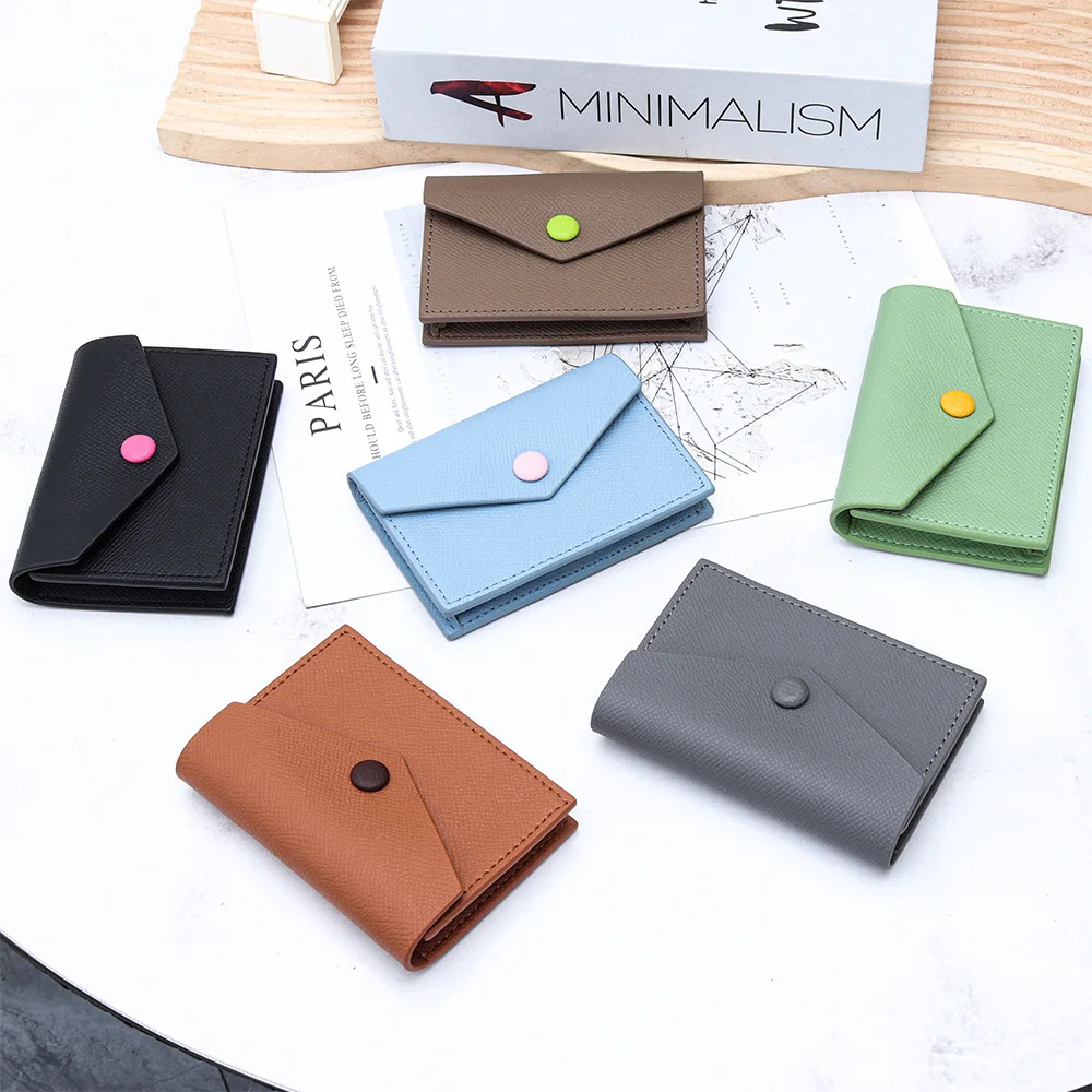 حافظة بطاقات عمل جلدية للرجال والنساء، محفظة جيب أمامية رفيعة، محفظة للعملات المعدنية، حاملي بطاقات الهوية/الائتمان ثنائية الطي