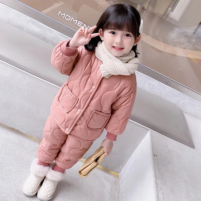 12 Styles Kids Girls Winter Sets 2pcs Long Sleeved Thick Warm Cotton Coat+Pant 2022 New Autumn Padded Children Outfit Suits