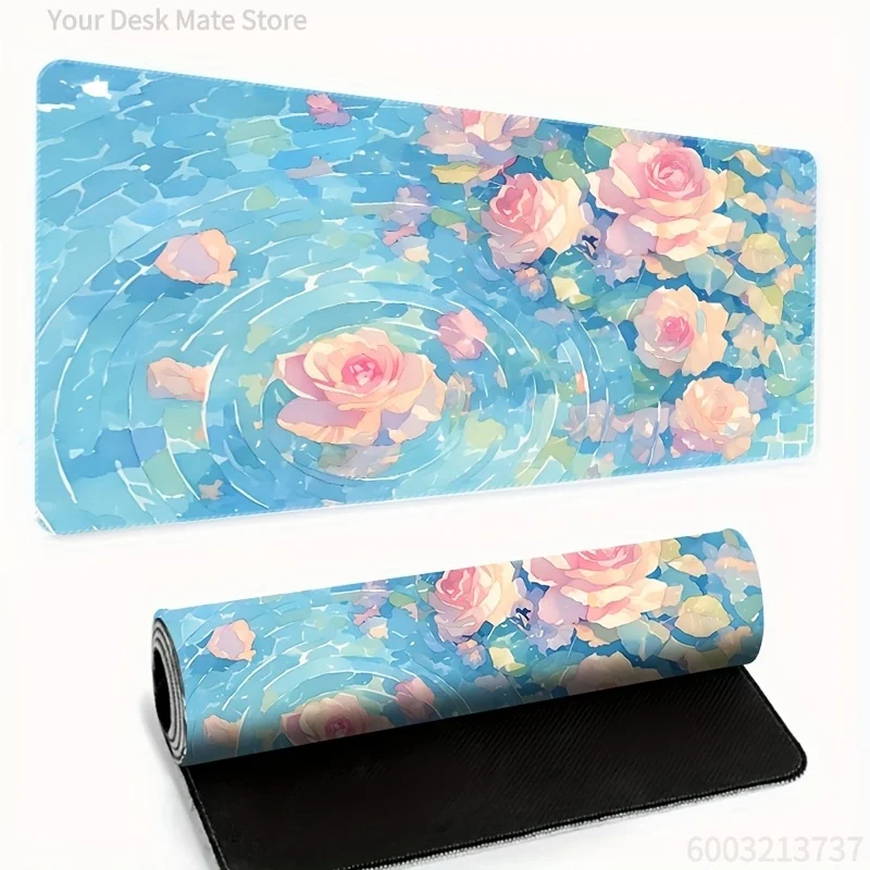 Large Floral Pattern Desk Mat, Non‑Slip Rubber Base Keyboard Mouse Pad, Office Desktop Protector for Laptop PC Gaming Work Decor