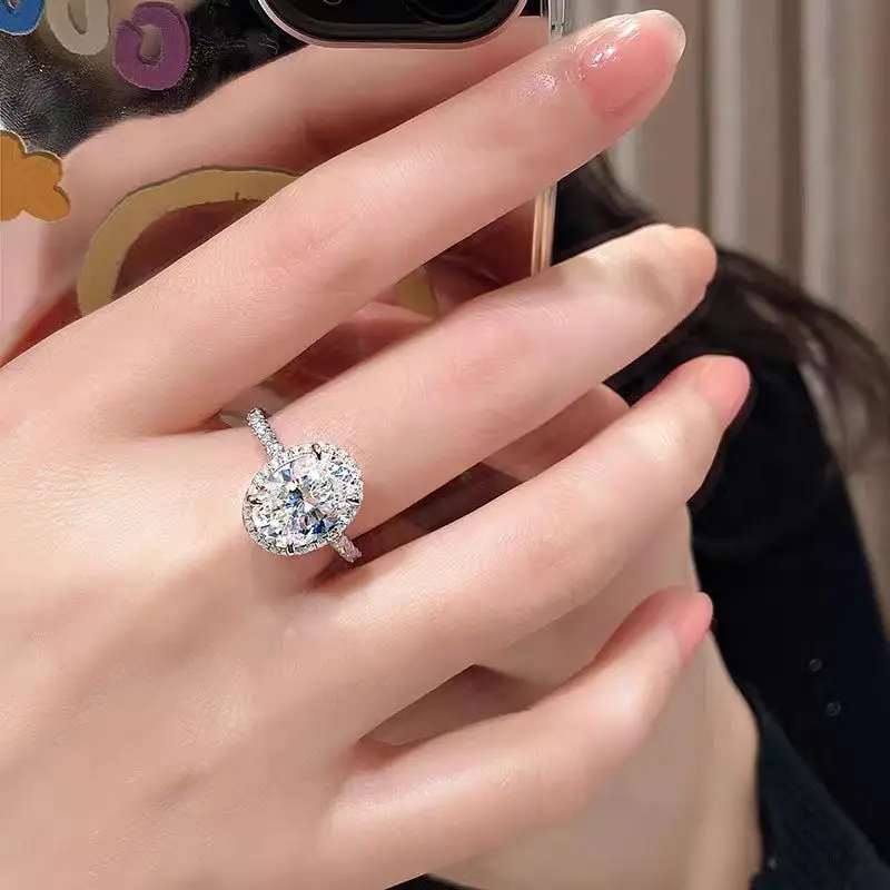 5 carat pigeon egg moissanite women's ring PT950 platinum hollow inlay translucent fashionable high-end ring