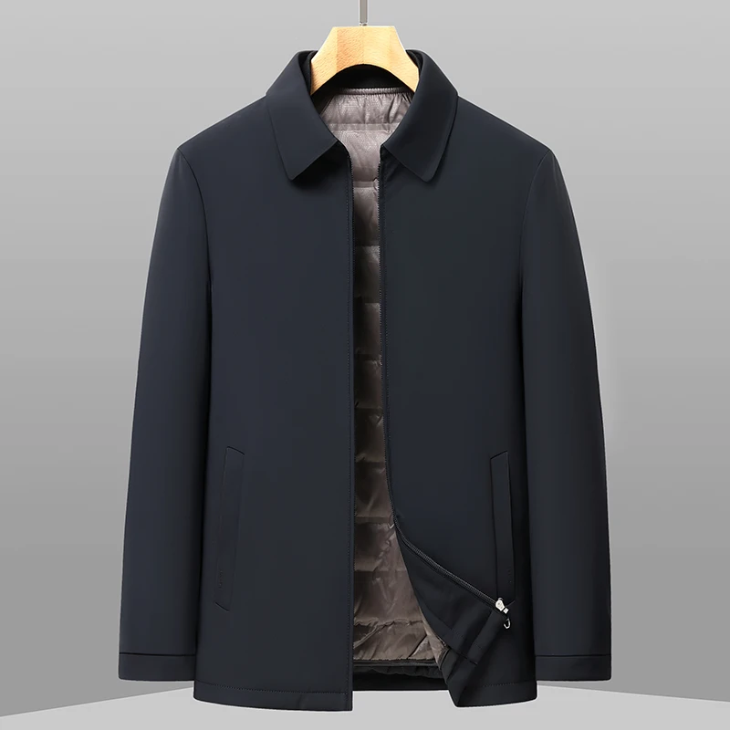 2026 Winter Men's Business Casual Warm Detachable Duck Down Liner Jackets Windproof Short Lapel Zipper Top Puffer Coat Outerwear