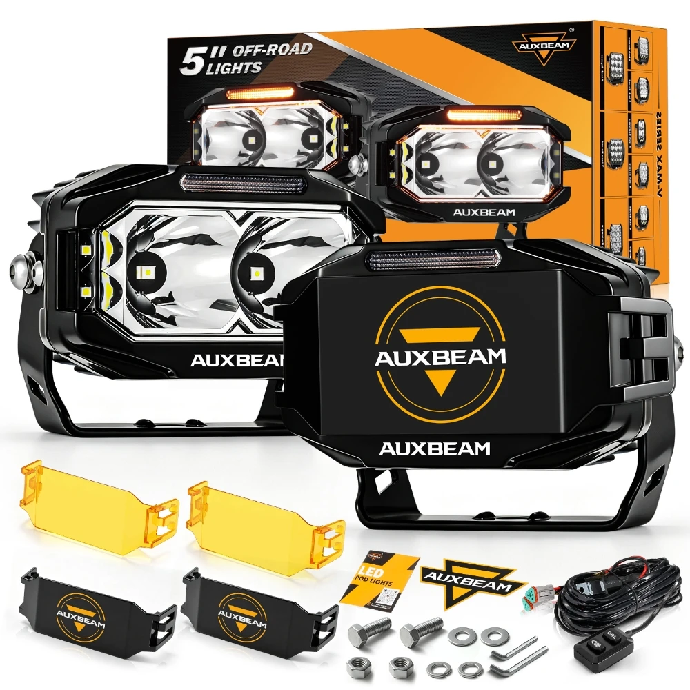 AUXBEAM V-MAX SERIES 5 inch Off Road Driving Light With DRL, LED SIDE SHOOTER RECTANGULAR POD LIGHT For Front /  A-Pillar / Roof