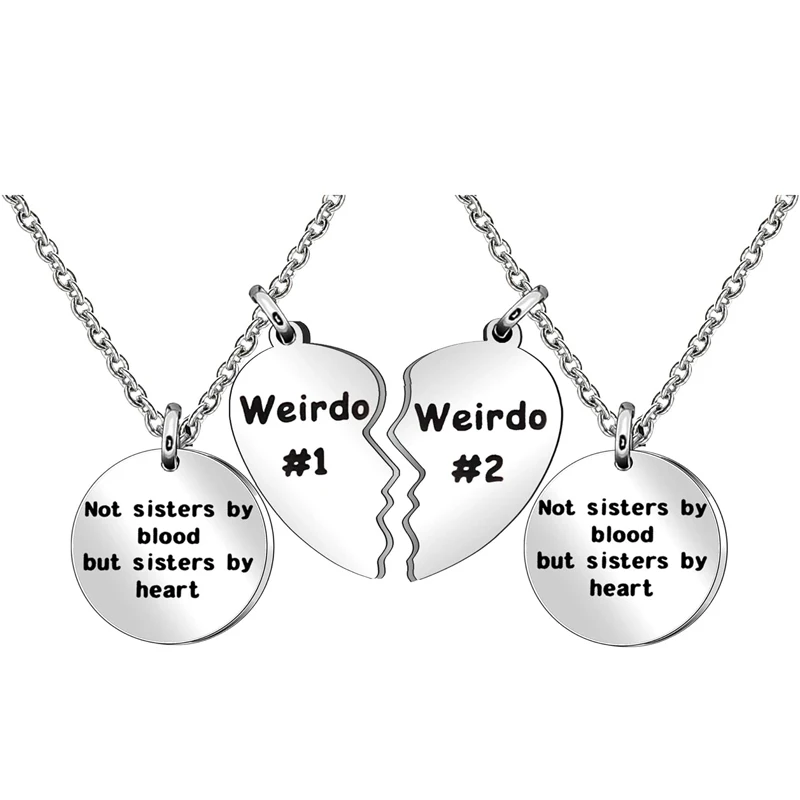 Best Friends Necklace Gift, 2pcs Heart Pendant Long Necklaces 