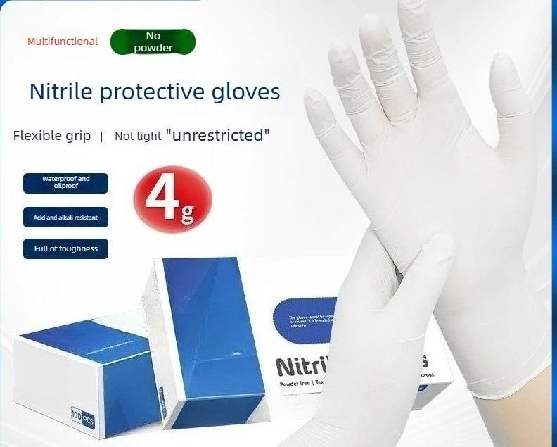 50 pairs of disposable white nitrile gloves, made of pure nitrile and chloroprene rubber