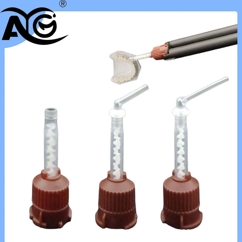 AG 100pcs Dental Materials Dentistry Silicone Rubber Conveying Mixing Head Disposable Impression Nozzles Mixing Tips Mixing Tube