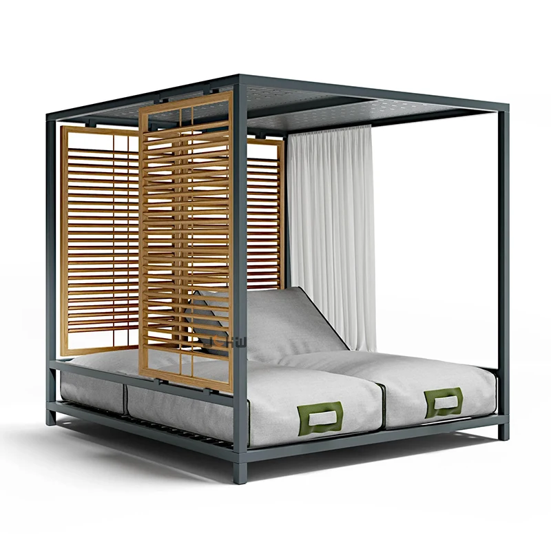 

New Hotel Furniture Pool square Canopy Sun Bed Luxury Garden Patio Aluminum Double Lounger Outdoor Daybed