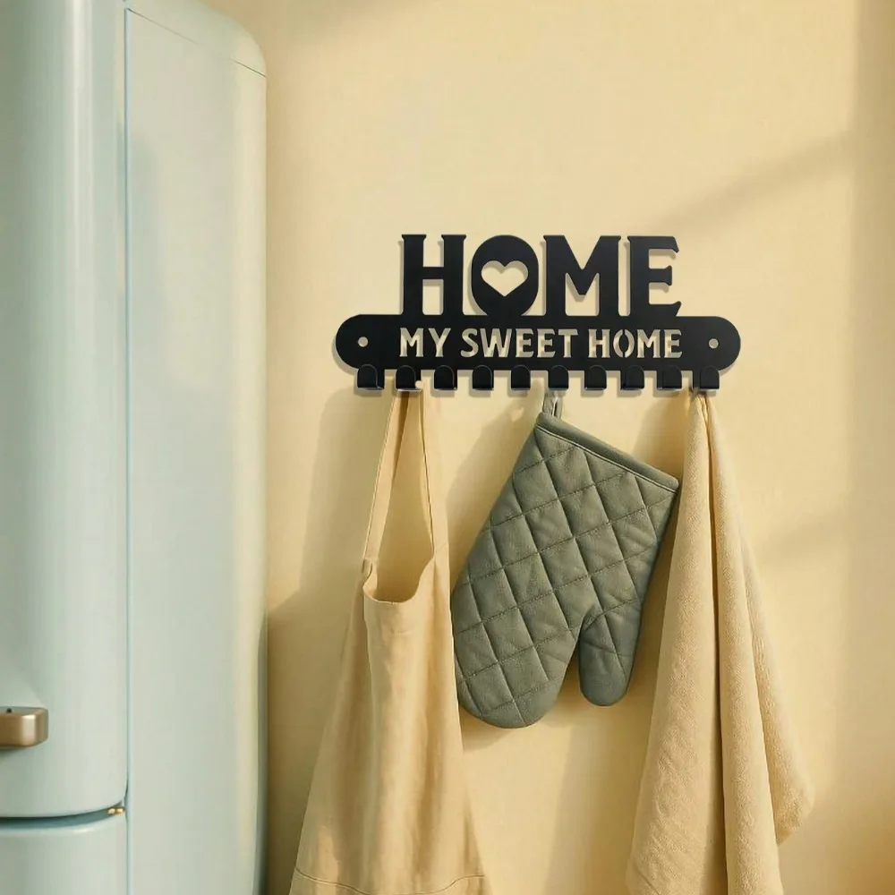 ที่ใส่กุญแจติดผนังตกแต่ง 1 ชิ้น - ออแกไนเซอร์ตะขอเกี่ยวกุญแจโลหะสีดำมีสไตล์สำหรับทางเข้าบ้านห้องนอนห้องน้ำห้องครัว