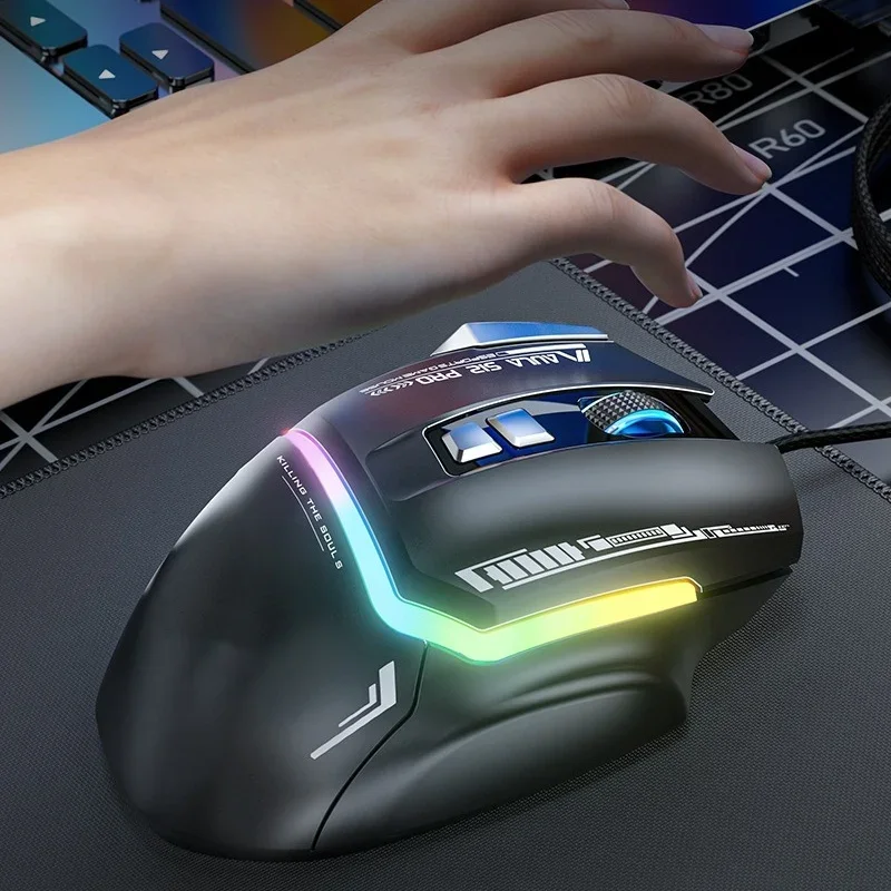 Wired RGB Light Gaming Mouse Keys, Mecanismo de contrapeso embutido, Memória integrada, 128KB, 12800DPI