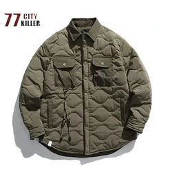 Vintage Cotton Jacket Men's Winter Thick Warm Windpoof Multi-Pockets Cargo Padded Coats Street Fashion Cardigan Coats Mont Erkek