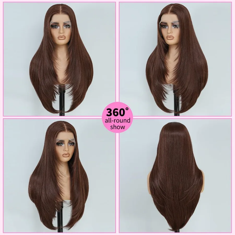 باروكات صناعية بدانتيل أمامي 13 × 4 باروكات أوبورن منتفخة مسبقًا للنساء جاهزة للارتداء باروكات مستقيمة بطول 26 بوصة 100 Futura Pr #6